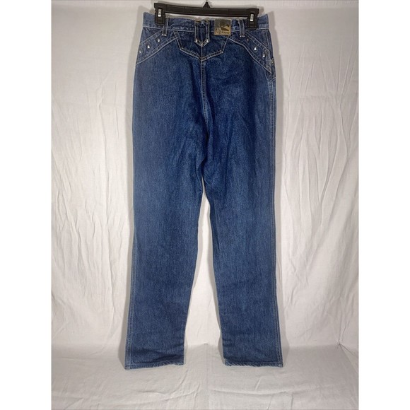 Vintage Rockies Jeans Womens 9/10 Long Dark Wash Western Studded Slim - Picture 8 of 14